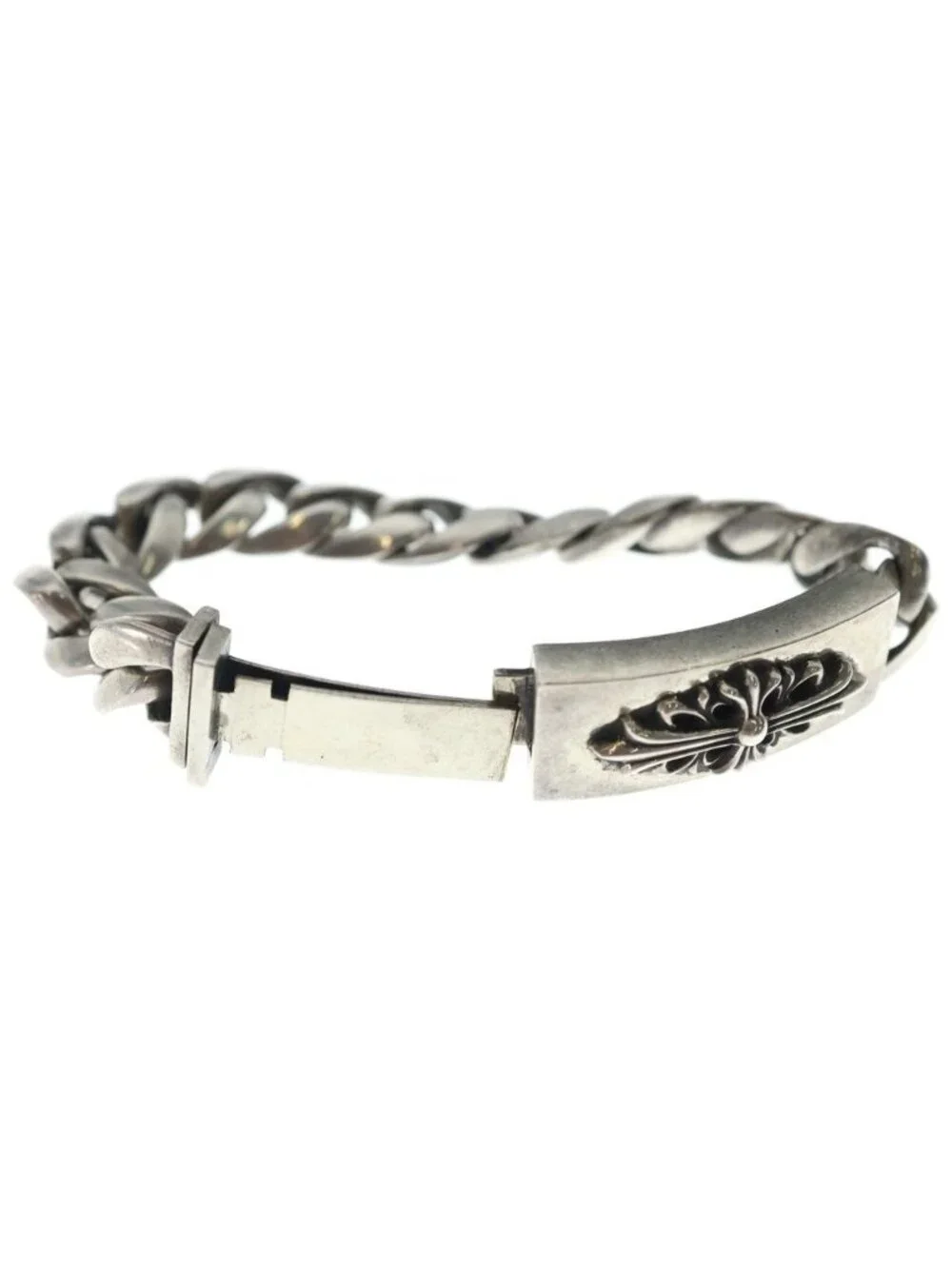 Chrome Hearts ID Floral Crs Cross ID Classic Link Bracelet Silver